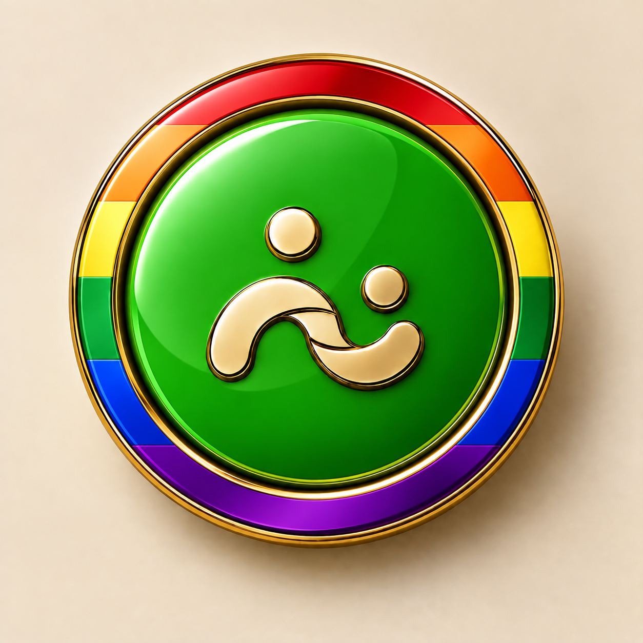 SYVEO Aura Pride in green / OPEN, with a Pride outer ring around the status-coloured centre and a gold-tone edge.