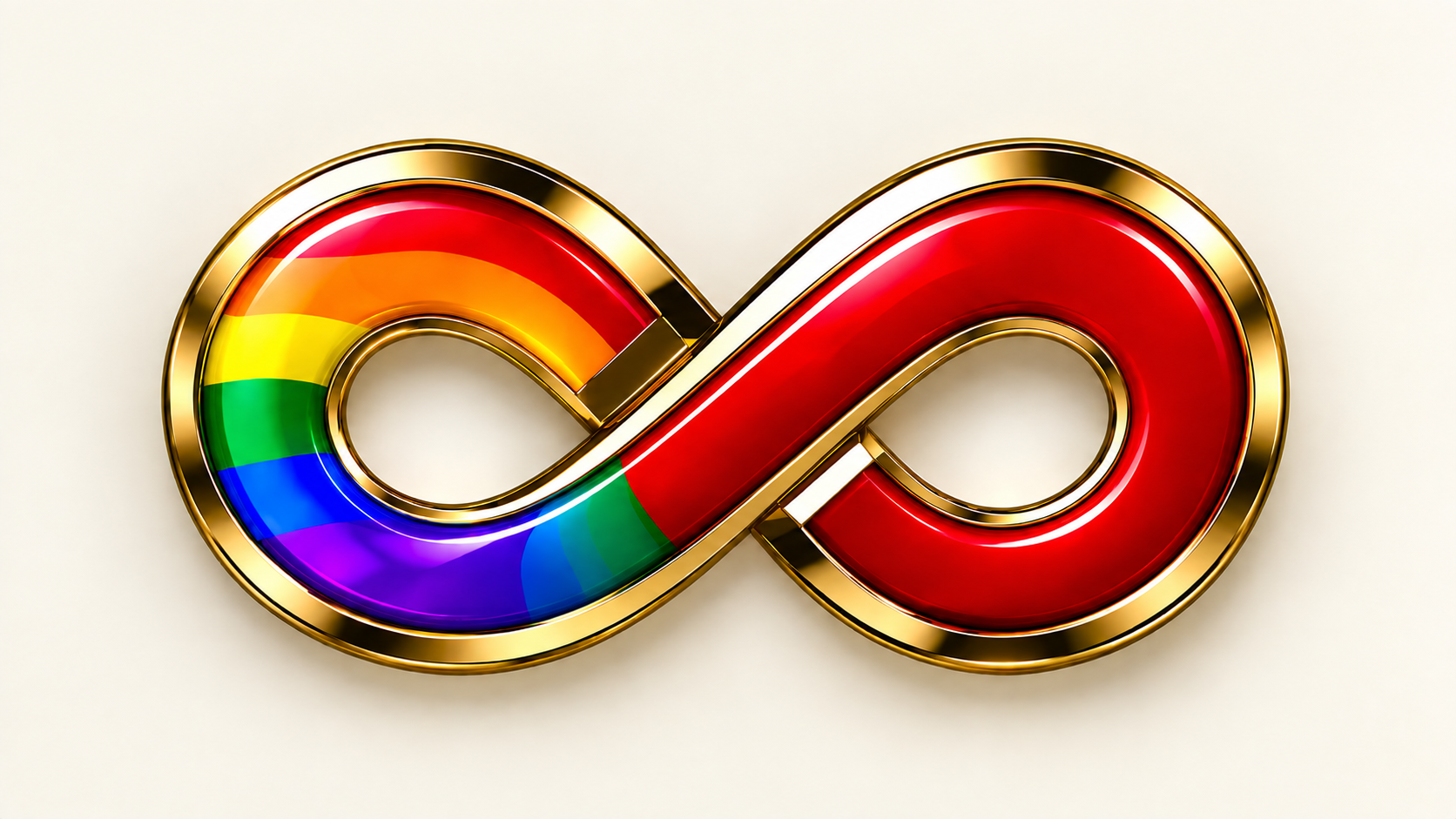 SYVEO Infinity Pride in red / PRIVATE, with one Pride-coloured loop and one status-coloured loop and a gold-tone edge.