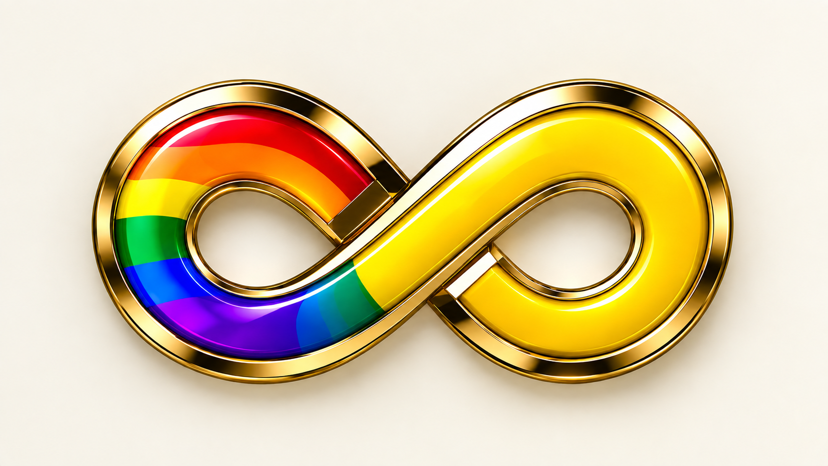 SYVEO Infinity Pride in yellow / SOCIAL, with one Pride-coloured loop and one status-coloured loop and a gold-tone edge.